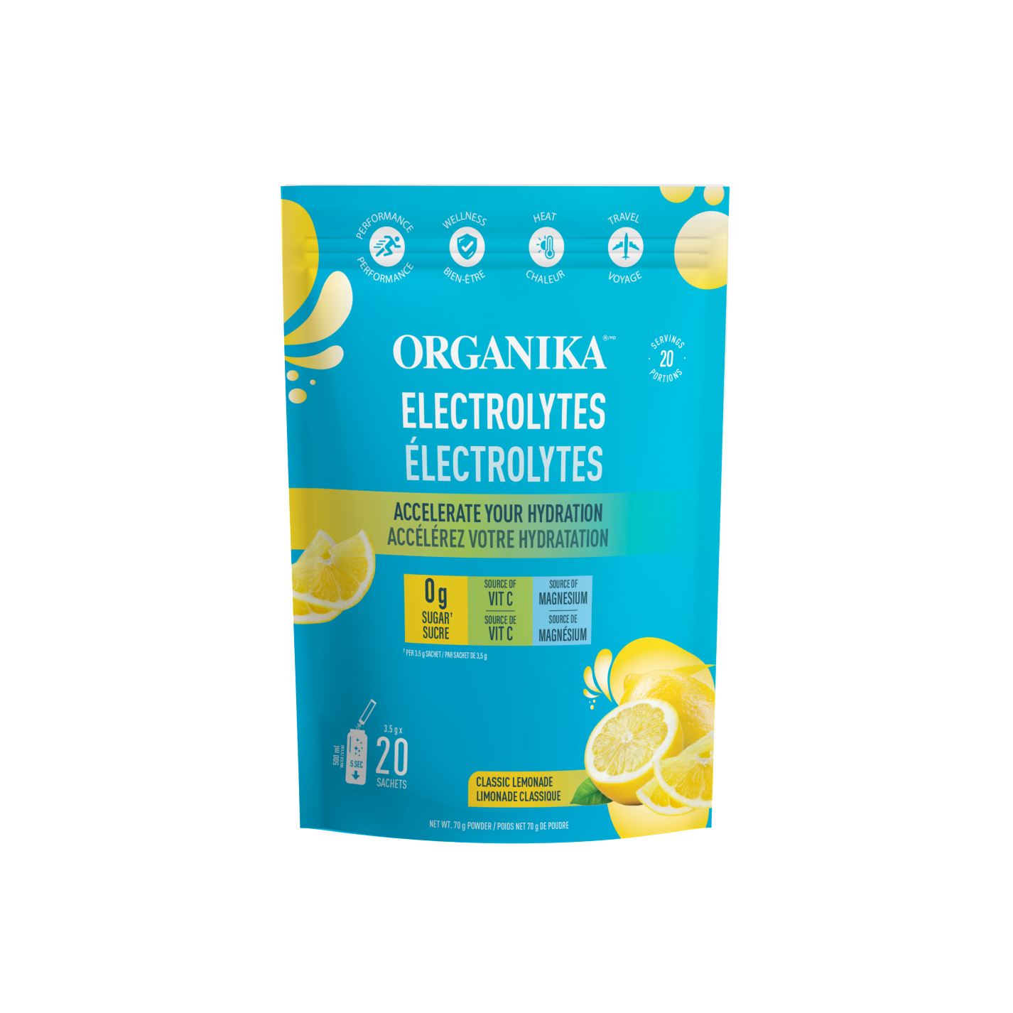 Electrolytes Sachets (paquet de 20) - Limonade classique par Organika